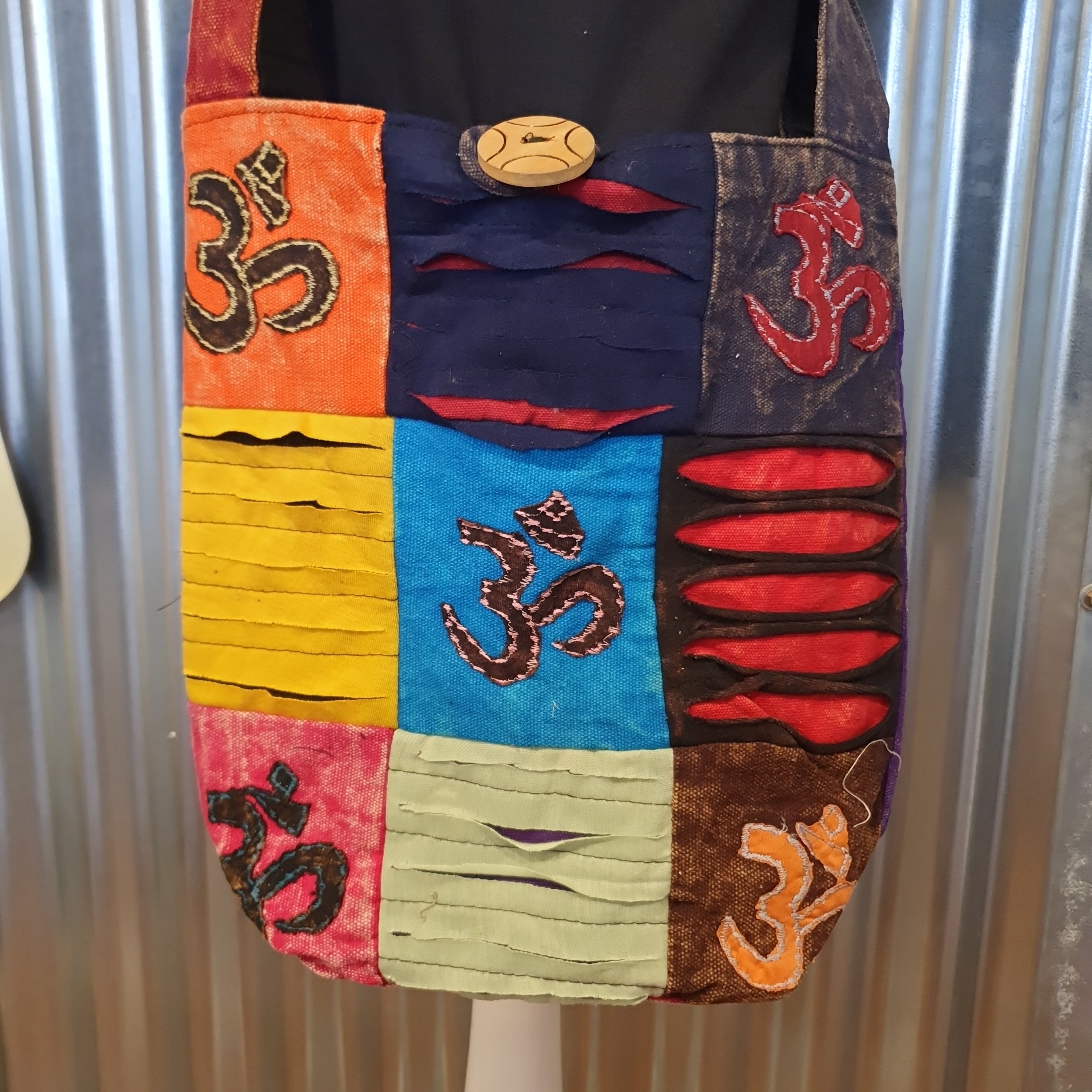 Large Handmade Patchwork Shoulder Bag from India - Om Symbols