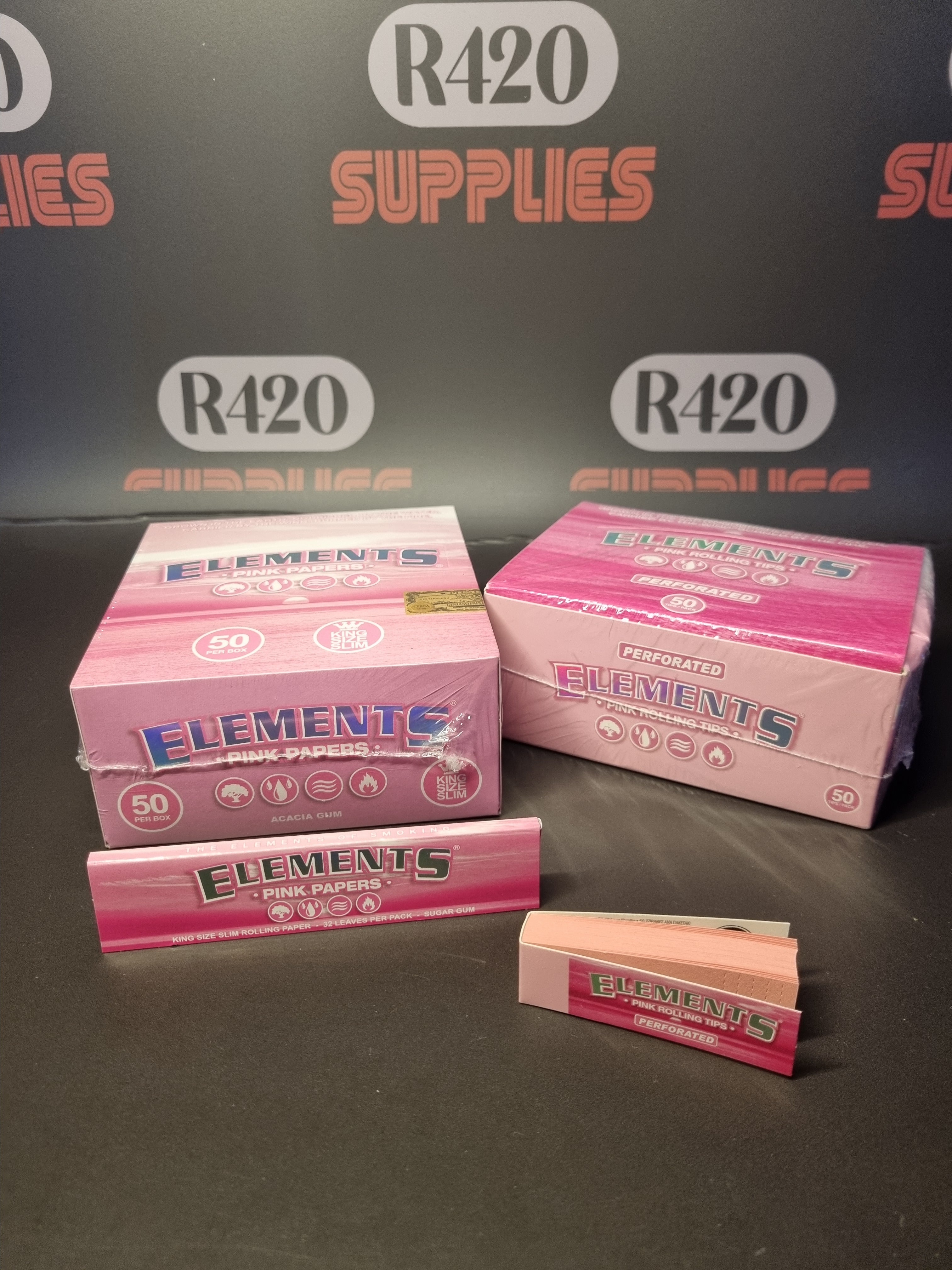 Elements Pink Rolling Papers and Tips in full boxes