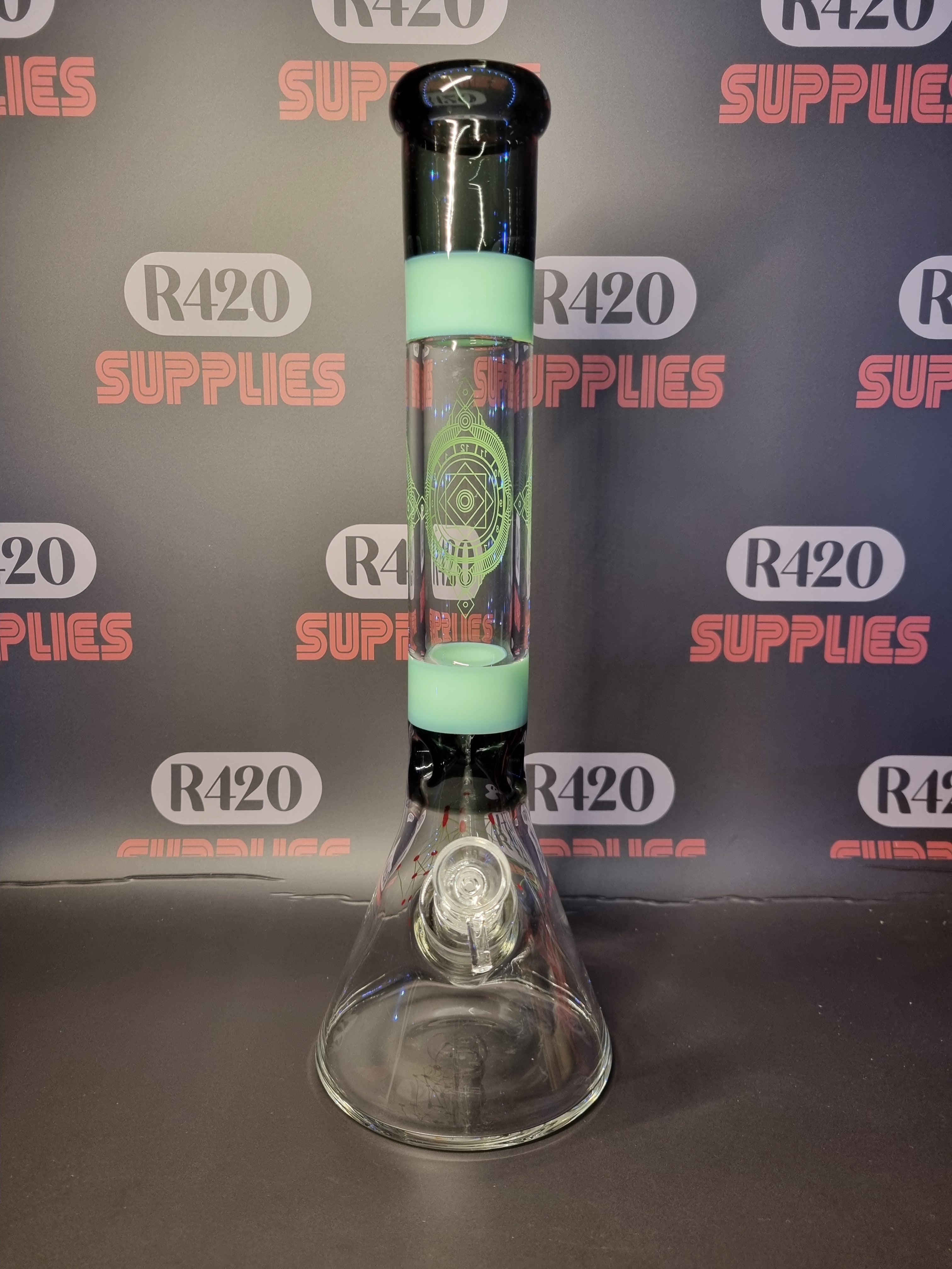 Green and Black Mixed Geometric Design Bong - H:41cm - Ø:50mm SG:18.8mm - 7mm thickness