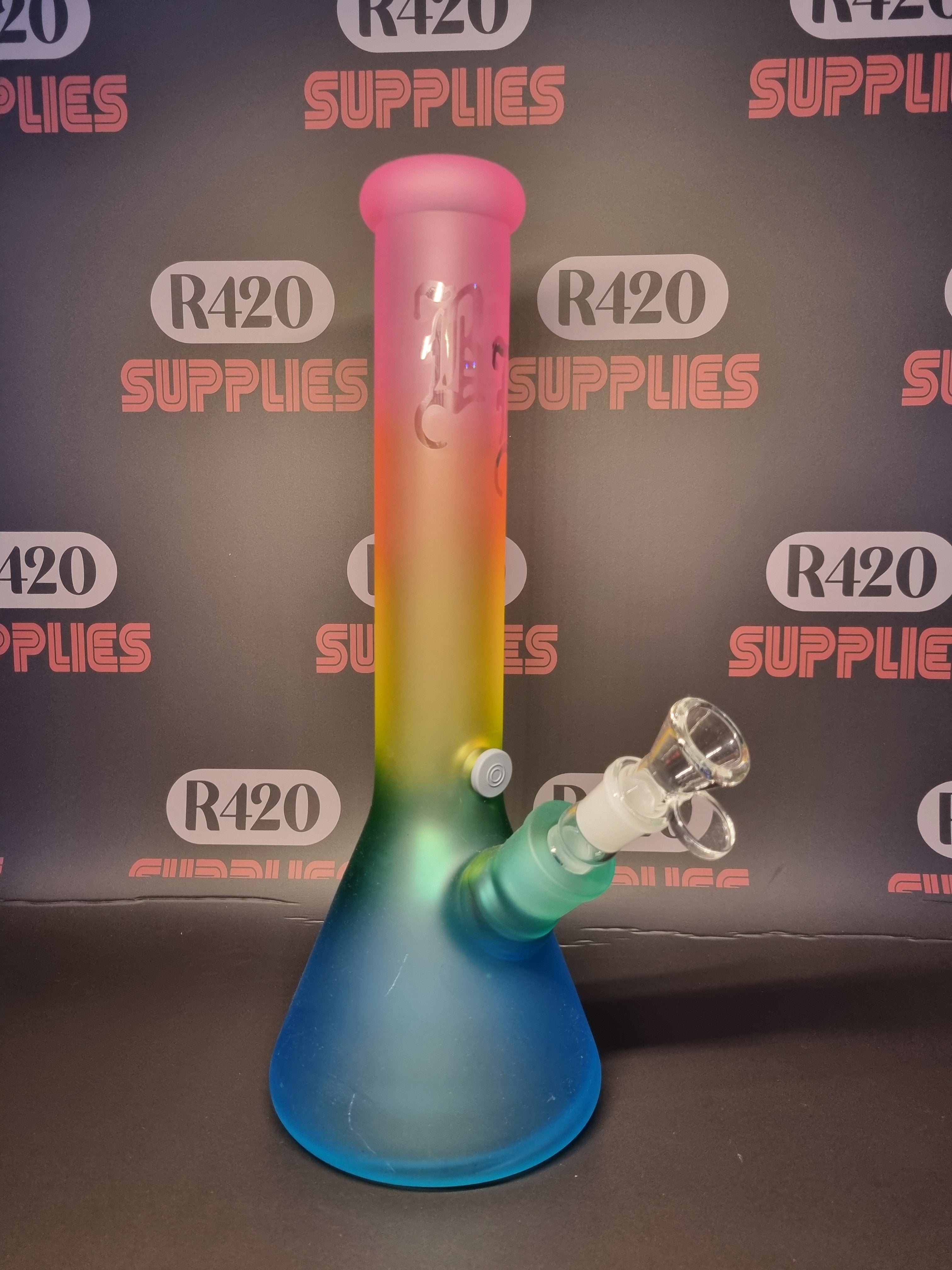 Black Leaf Beaker Style Bong - Rainbow Coloured - H: 36cm