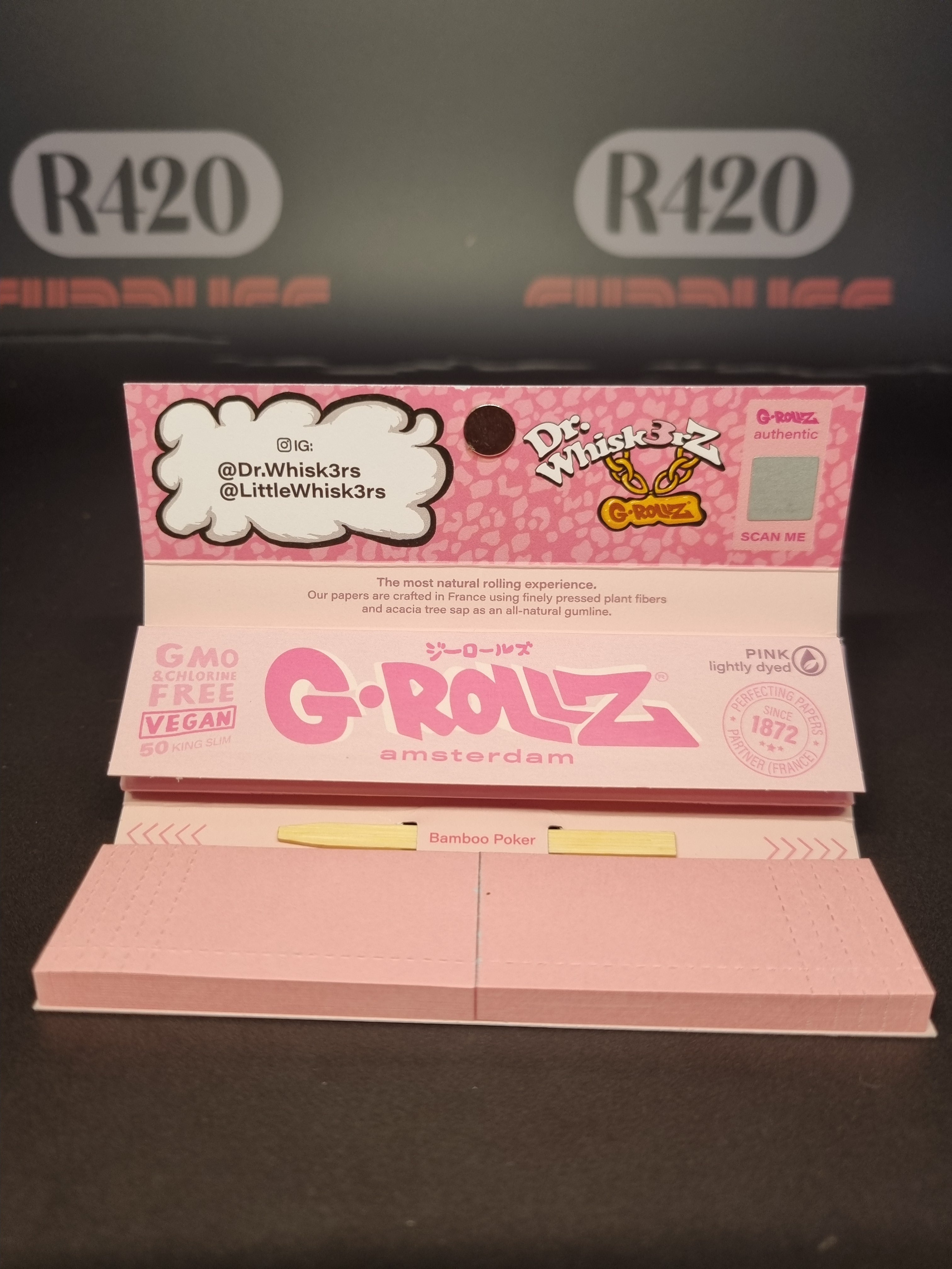 G-Rollz "Dr. Whisk3rz" Pink Kingsize Slim Rolling Papers, Tips & Poker