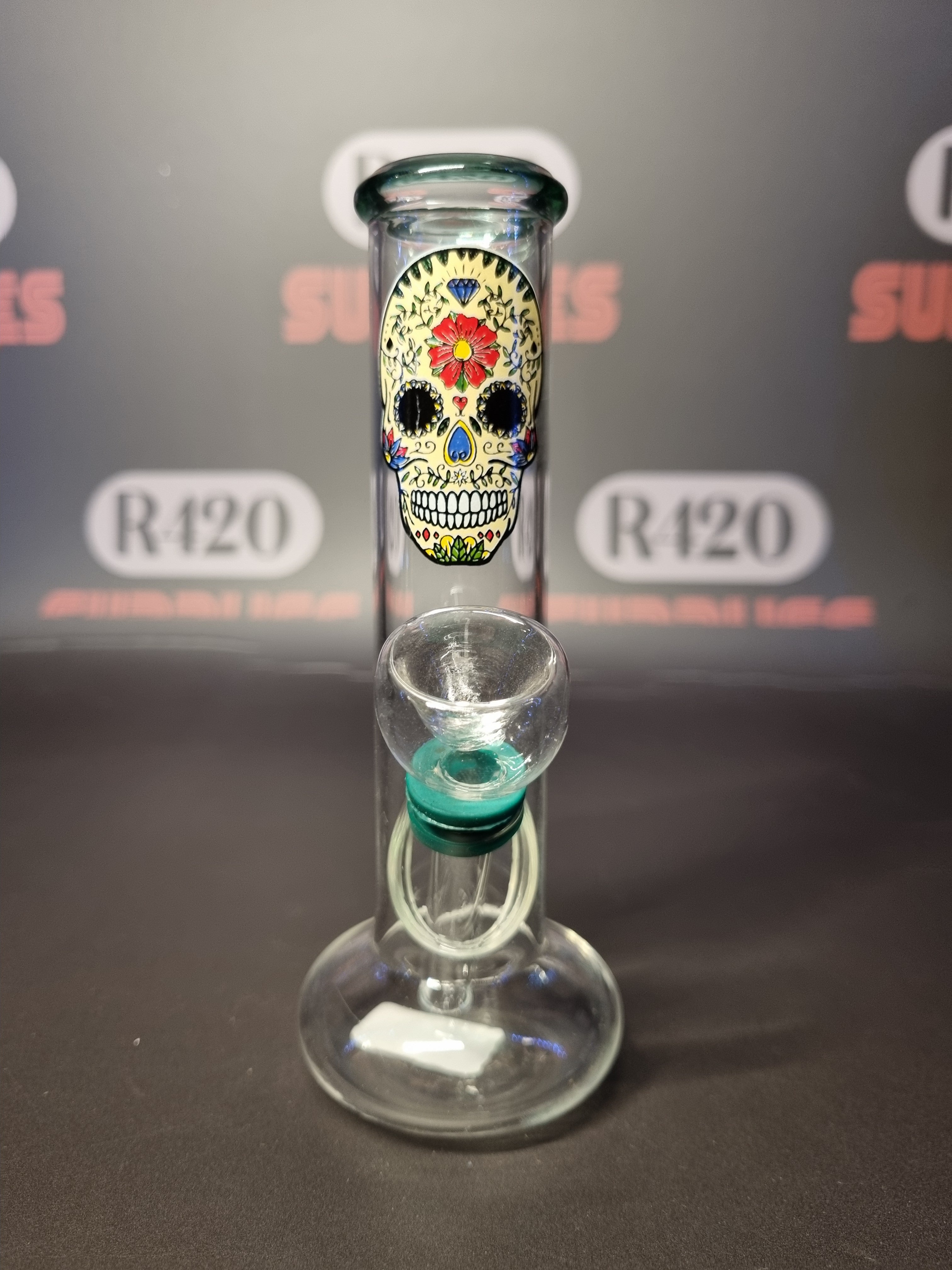 Mini Glass Bong - 150mm - Sugar Skull