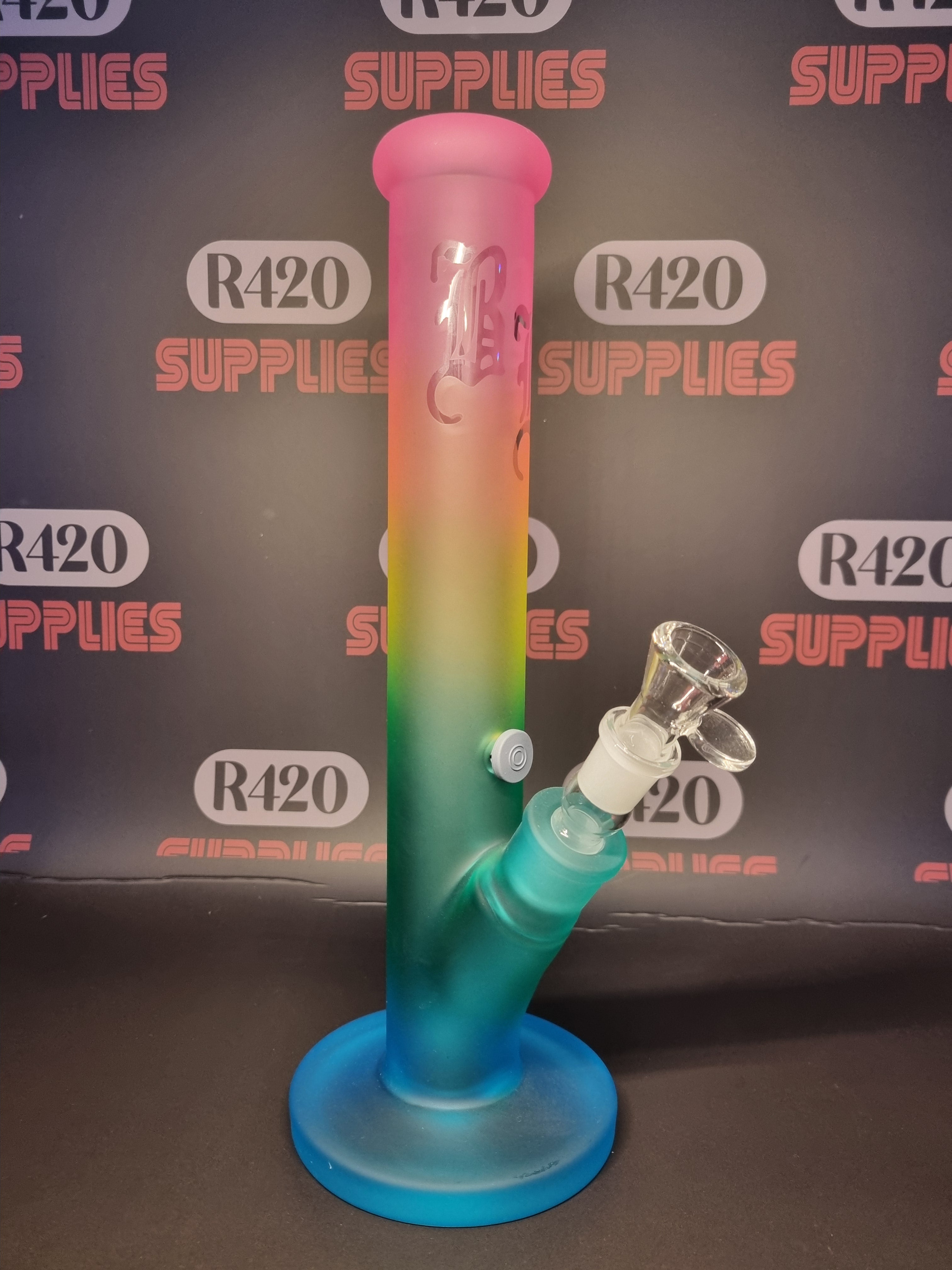 Black Leaf Tower Style Bong - Rainbow Coloured - H: 36cm