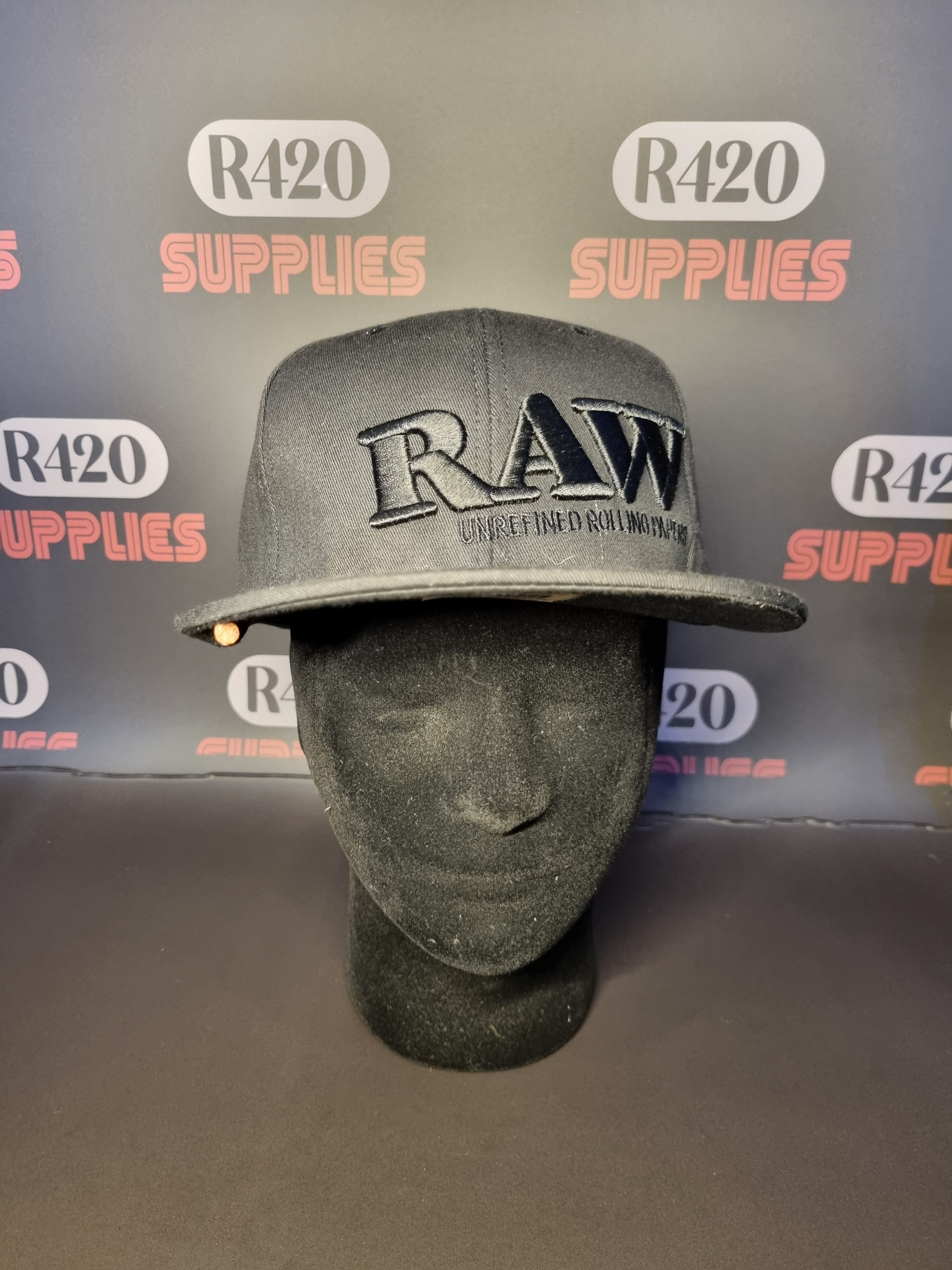 RAW Flat Snapback Poker Cap - Black on Black