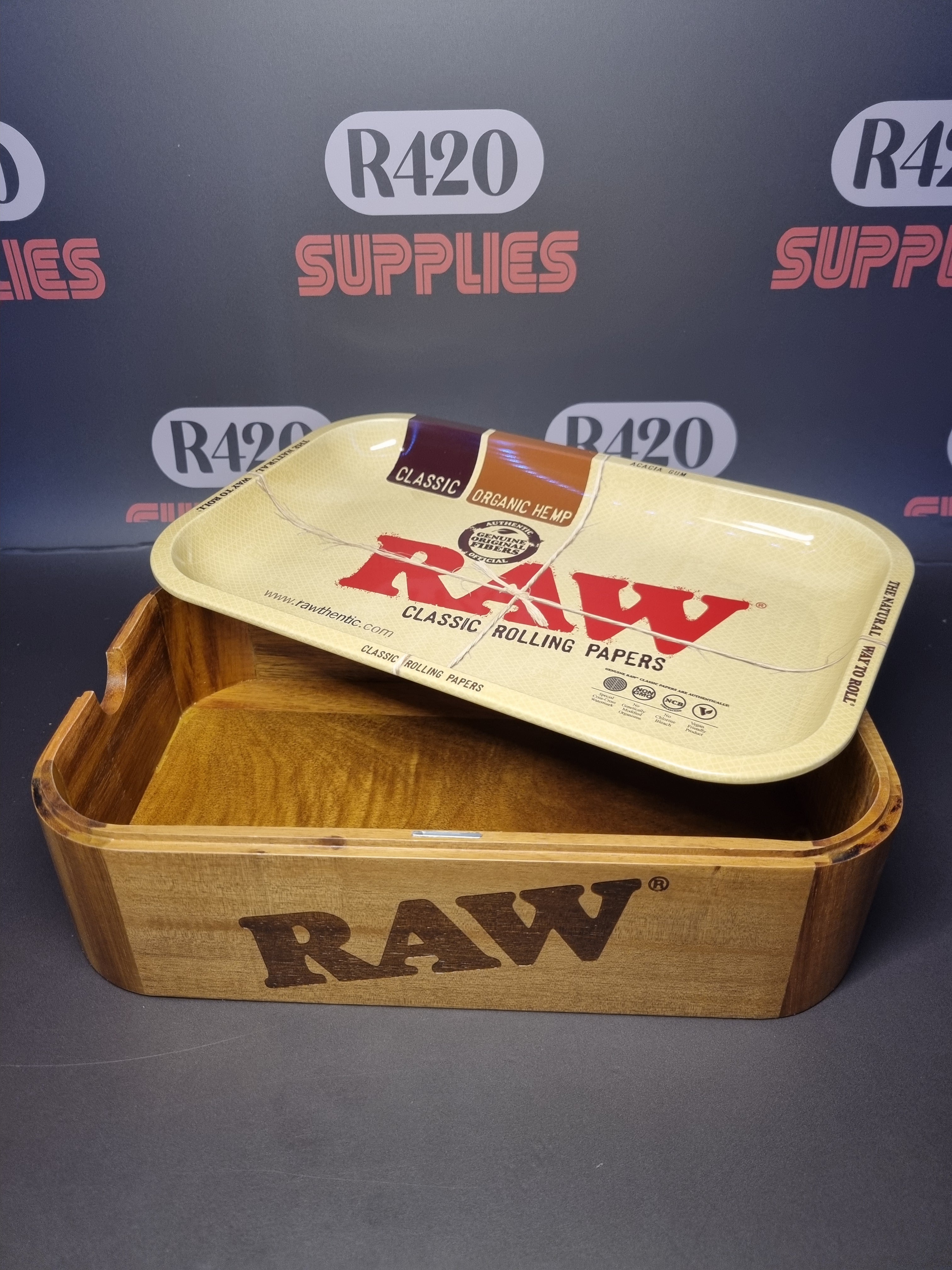 RAW Wooden Stash Box with Tray Lid