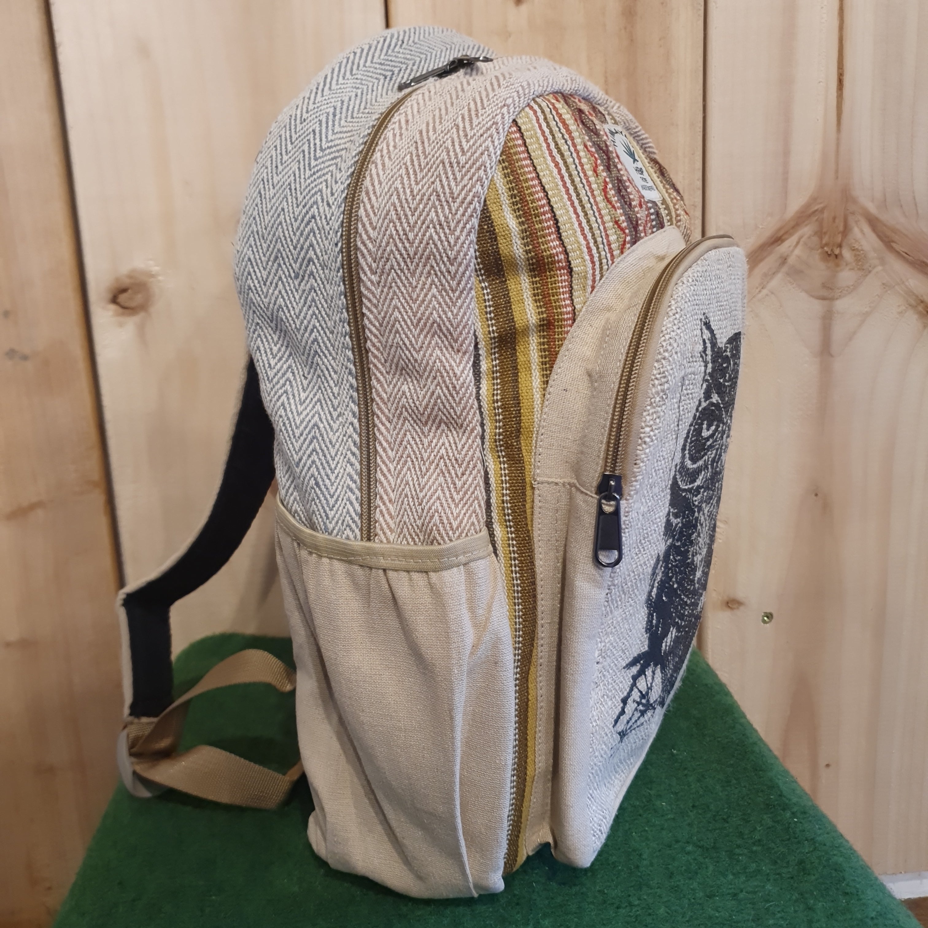 Handmade Himalayan Hemp Backpack - Owl Design